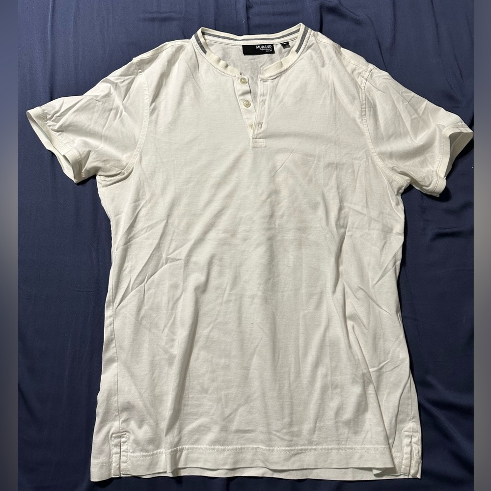 Murano white liquid luxury short sleeve Henley. Medium slim fit.